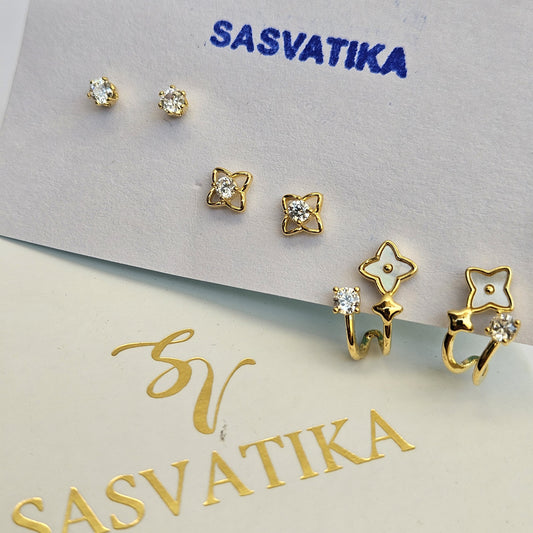 Golden Blossom Crystal Studs Set