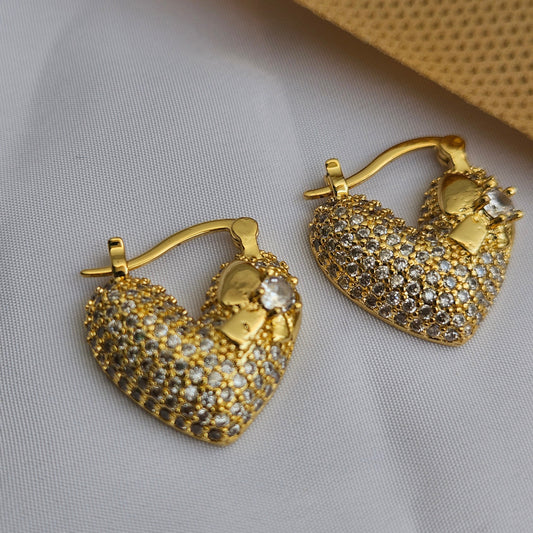 Stone Studded Golden Hearts Earring